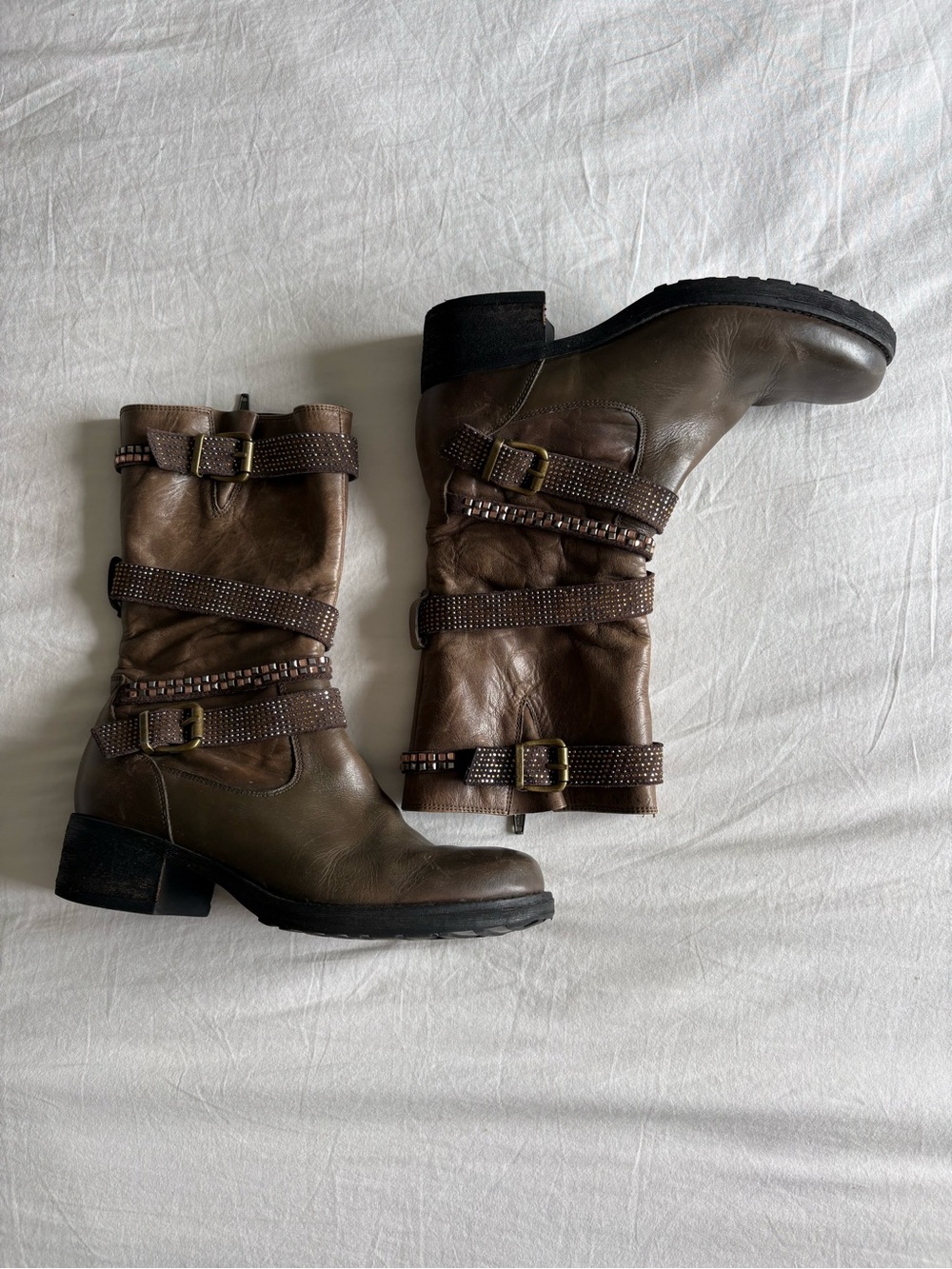 MJUS Distressed Leather Multi-Strap Studded Brown Combat Boots - EU 41 - Picture 2 of 7